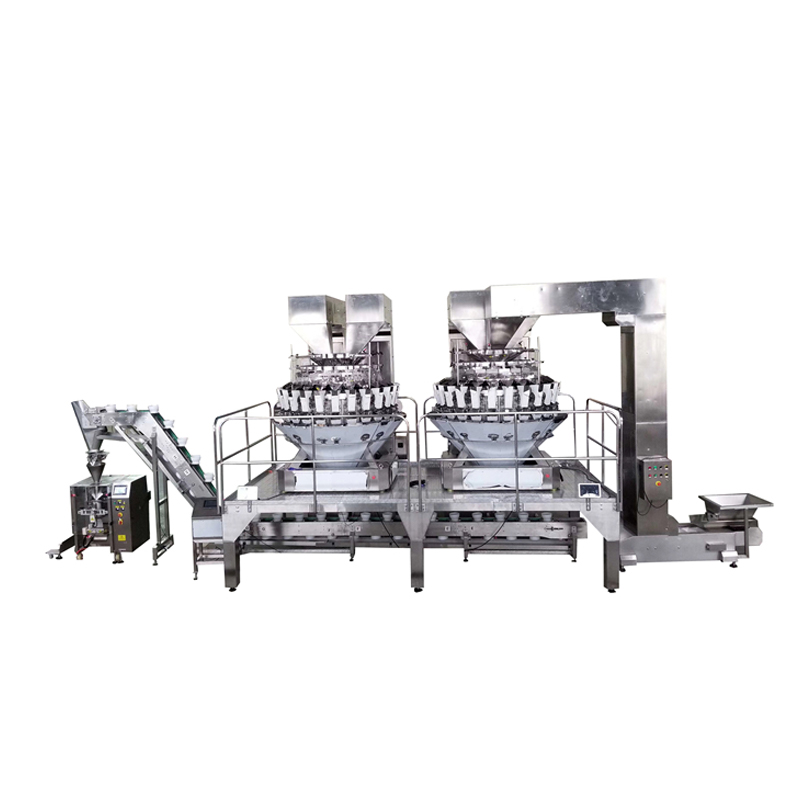 Two stage lifting granule peanut packing machine